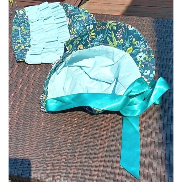Handmade Bloomers Bonnet Panty Cover Floral Ruffles Girls 20" Waist Turquoise Pi - Picture 6 of 7